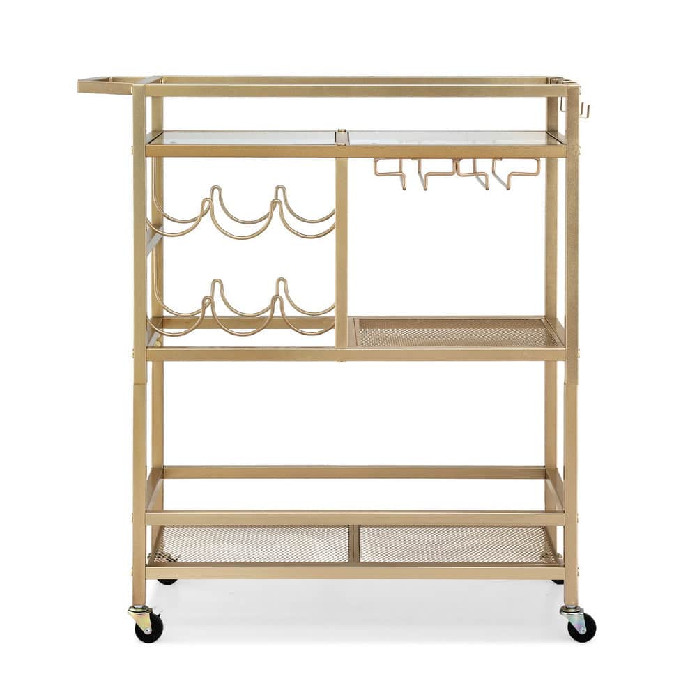 Bar Cart Drinks Trolley Serving Wine Rack Glass Holder 3 Hooks 72Cm