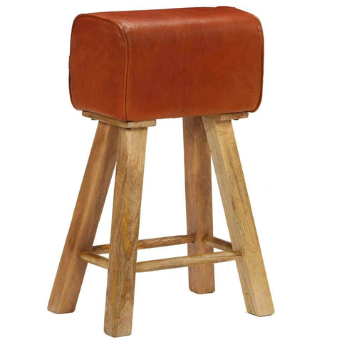 Bar Chairs 2 pcs Real Leather and Solid Mango Wood