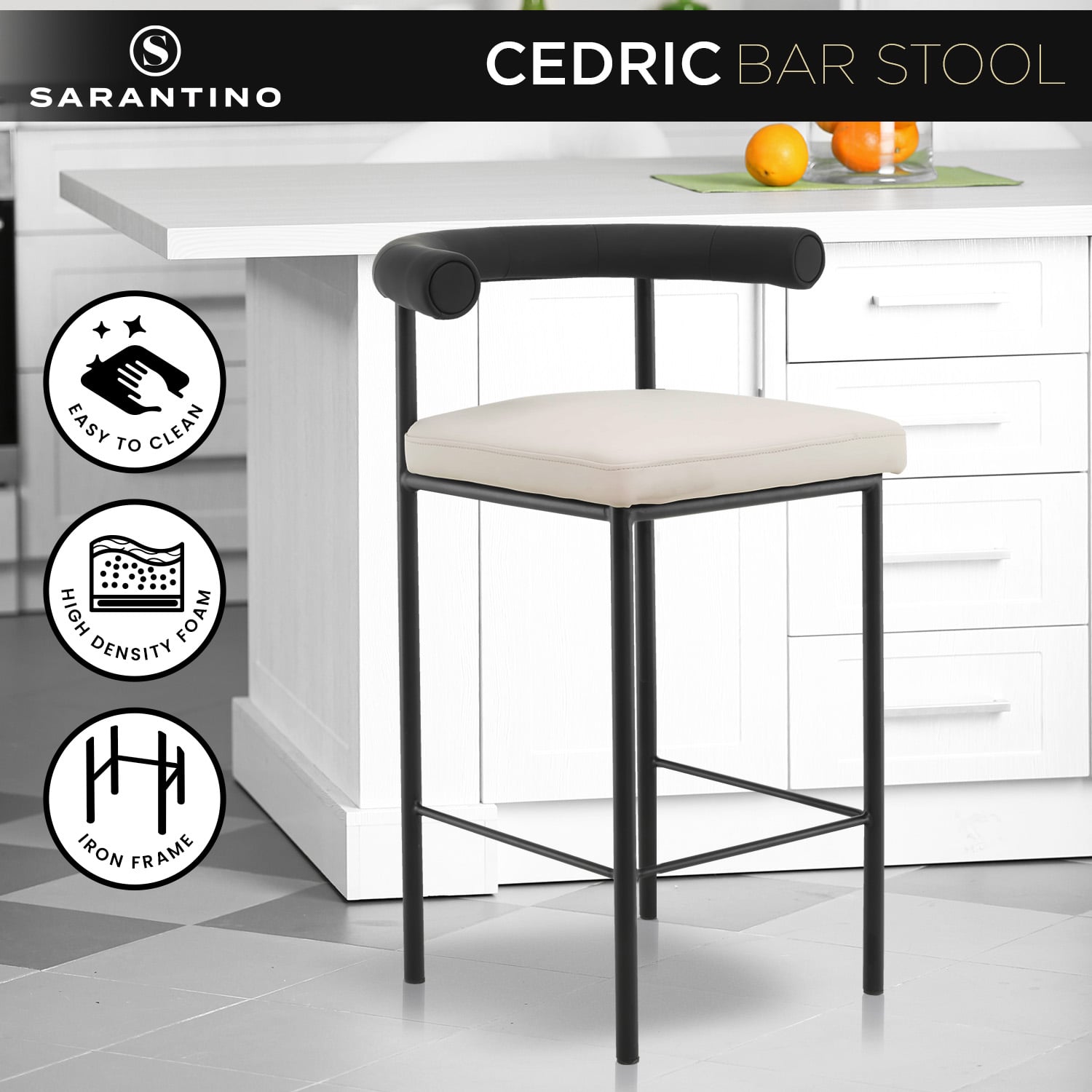 Black stool 53x61x89cm, rear view