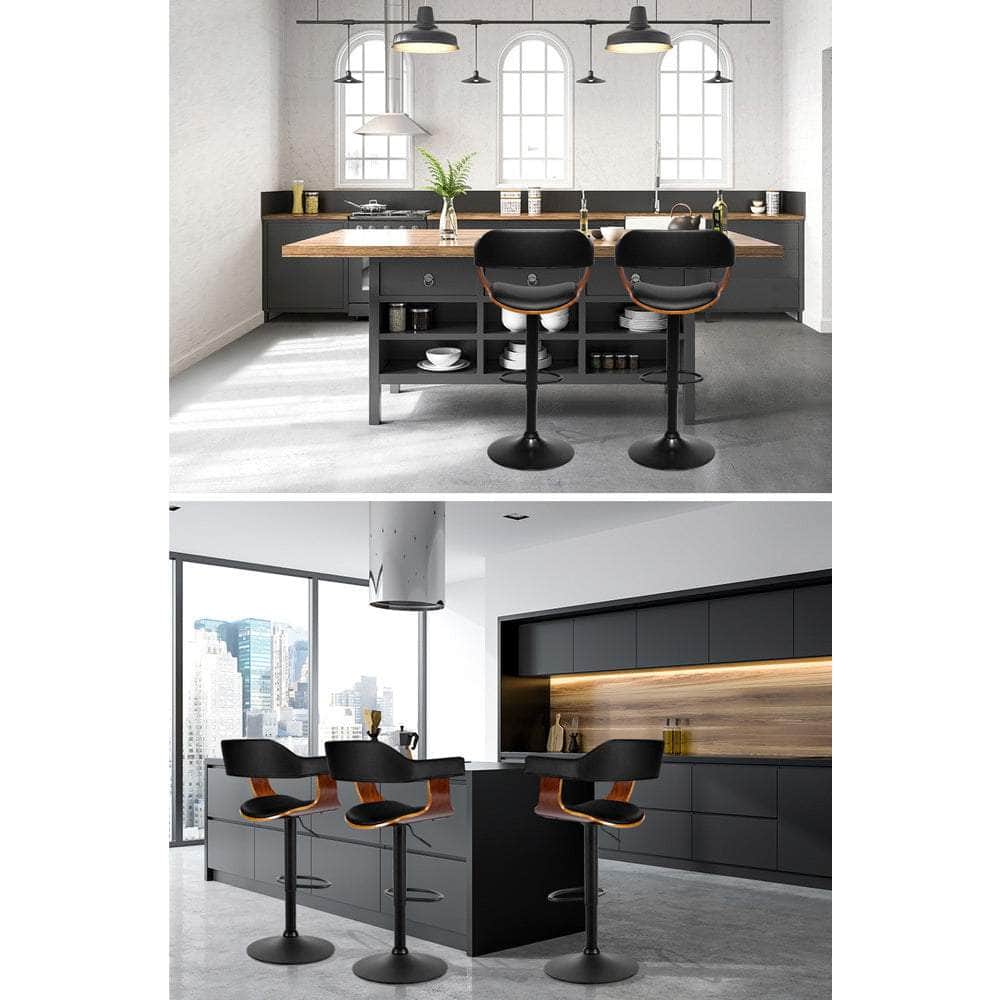 Bar Stools Gas Lift Leather w/Armrest All Black