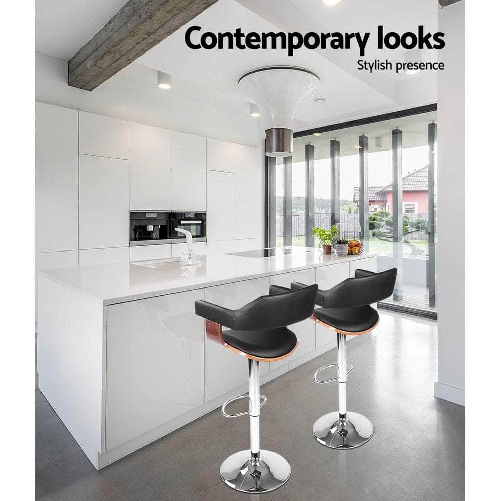 Bar Stools Gas Lift Leather w/Armrest Black