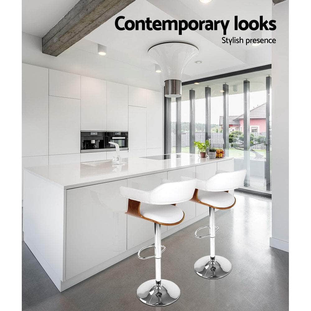 Bar Stools Gas Lift Leather w/Armrest White