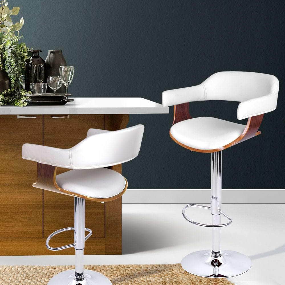 Bar Stools Gas Lift Leather w/Armrest White