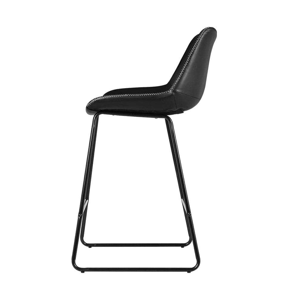 Bar Stools Kitchen Counter Barstools Leather Metal Chairs Black X2