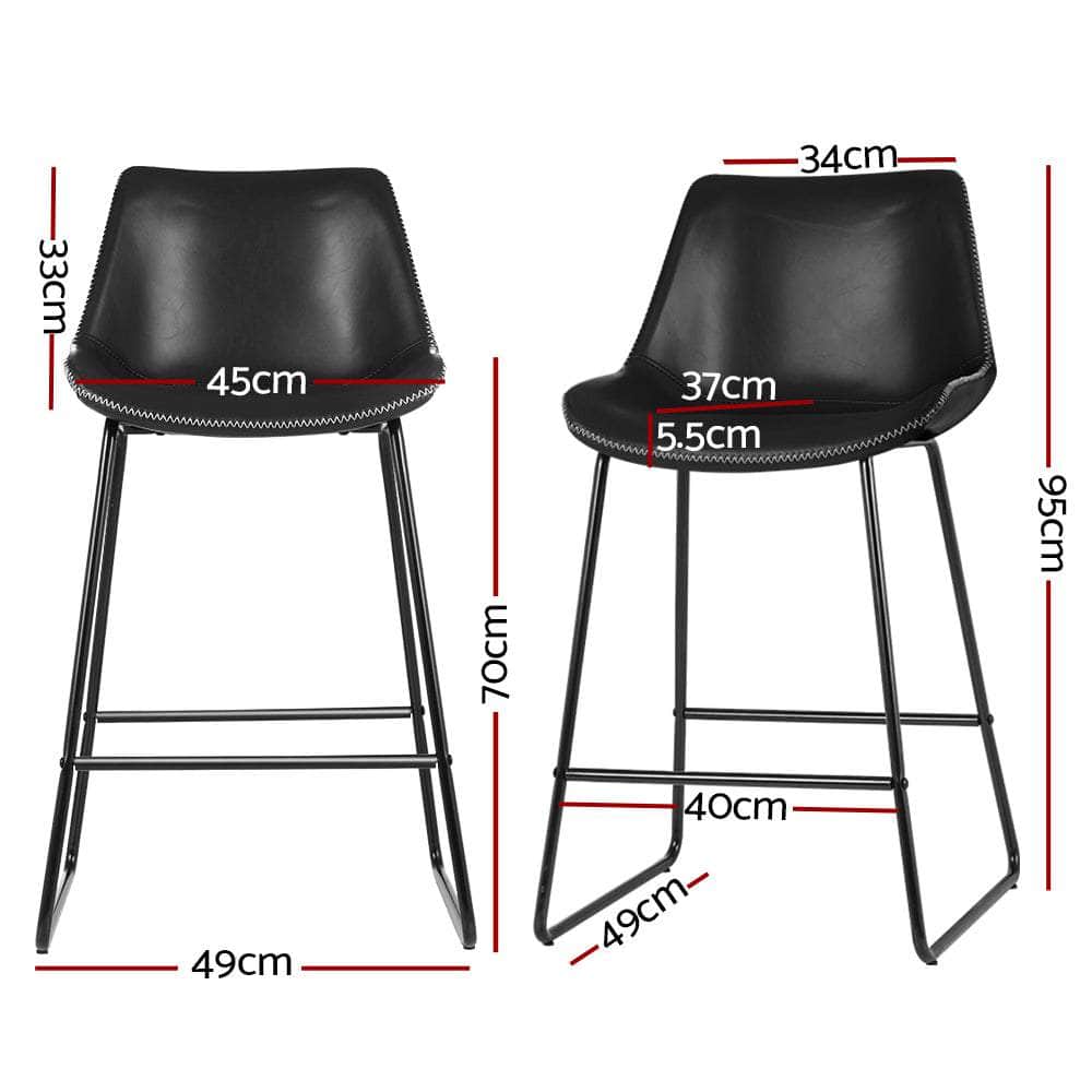 Bar Stools Kitchen Counter Barstools Leather Metal Chairs Black X2