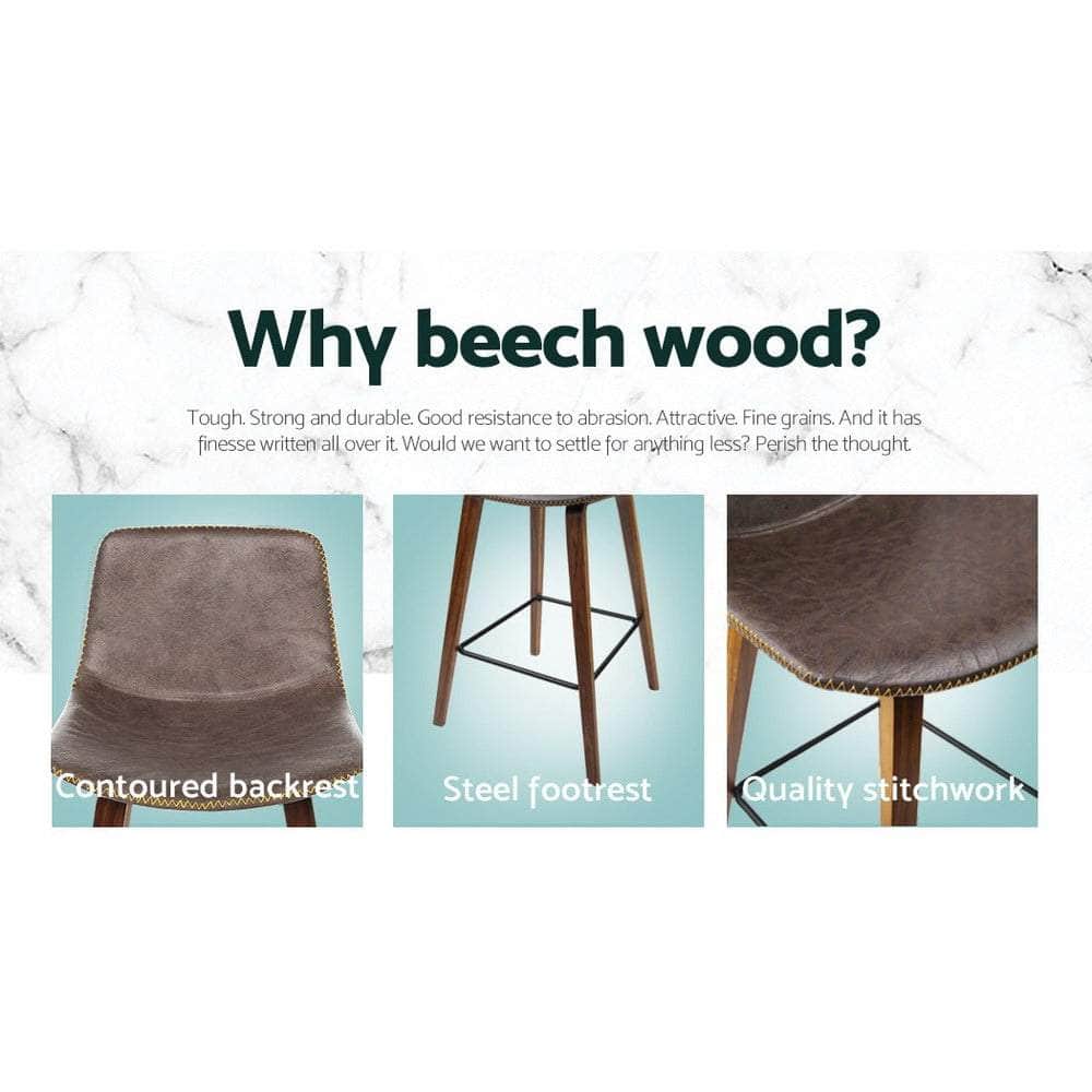 Bar Stools Kitchen Counter Barstools Leather Wooden Chairs X2