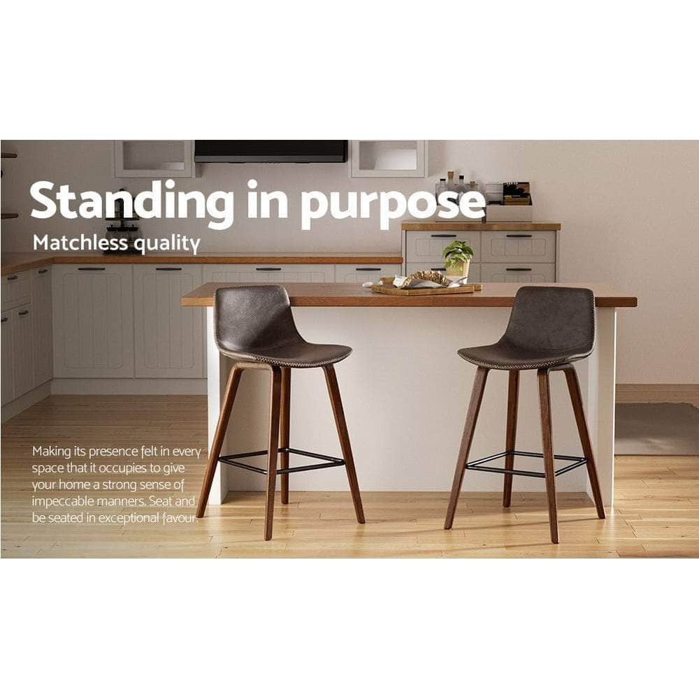 Bar Stools Kitchen Counter Barstools Leather Wooden Chairs X2