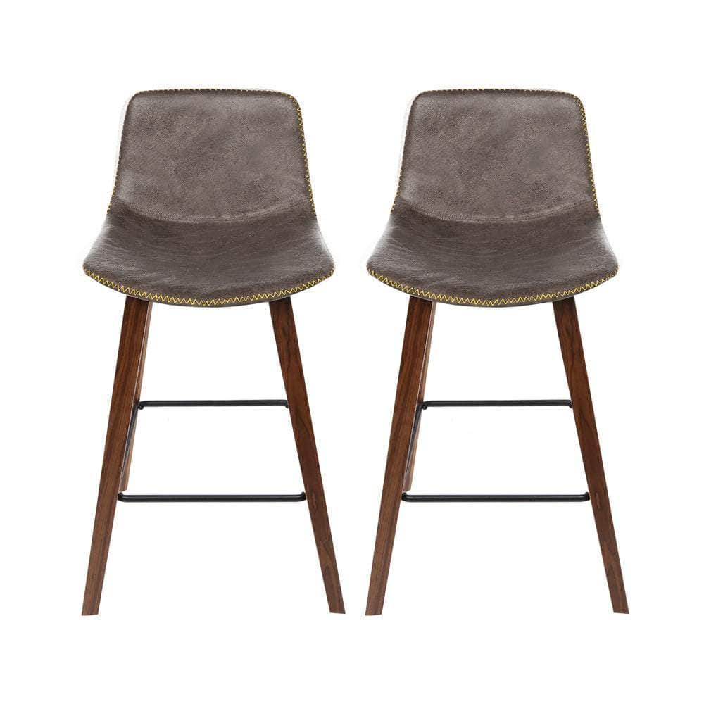 Bar Stools Kitchen Counter Barstools Leather Wooden Chairs X2