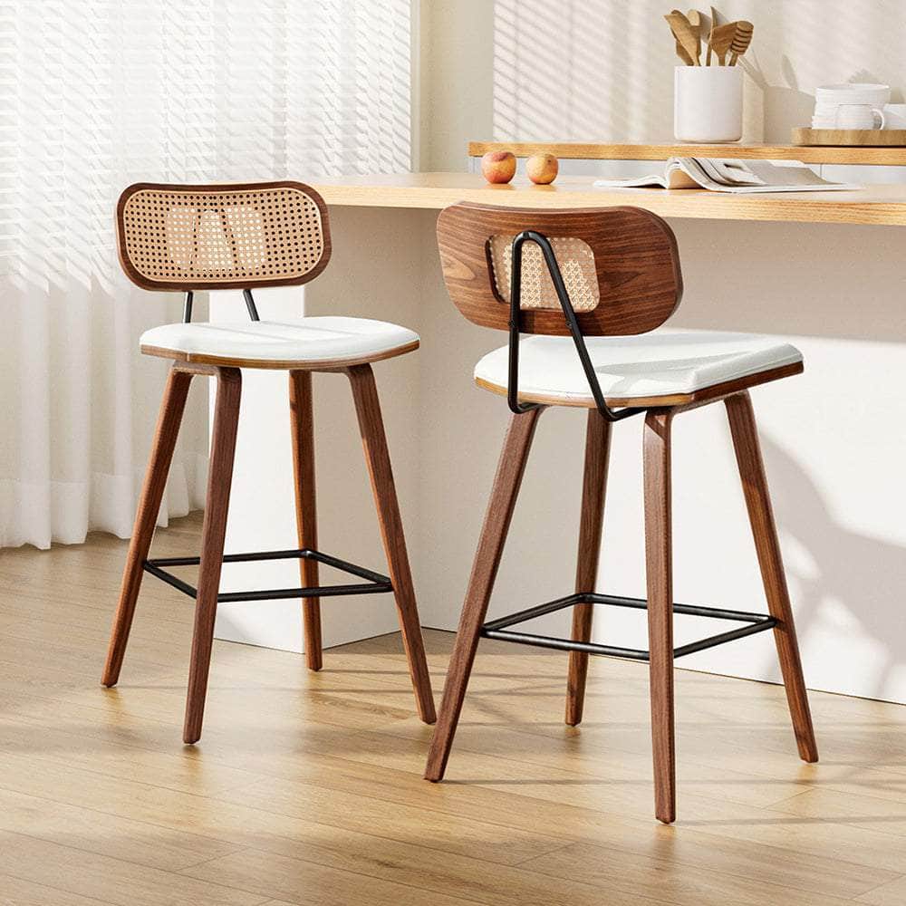 Bar Stools Kitchen Counter Rattan Chairs PU Leather Padding