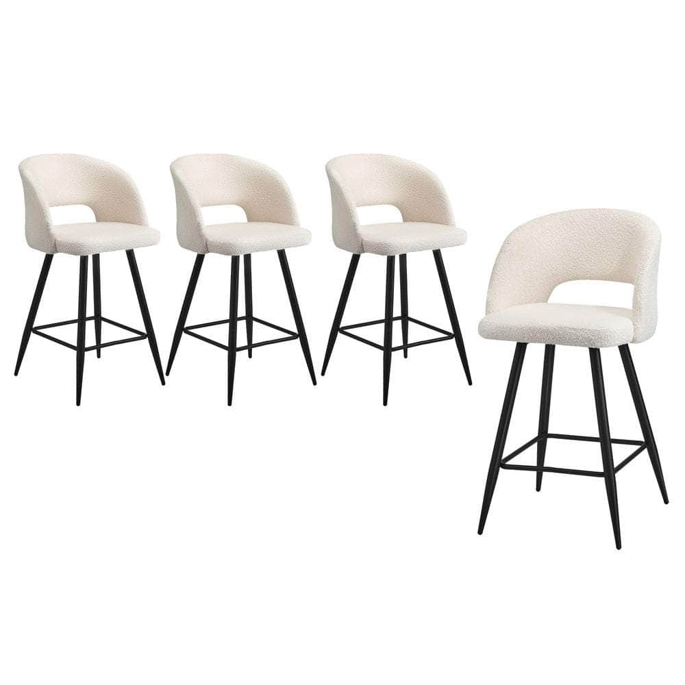 Bar Stools Kitchen Dining Chair Boucle White SURA