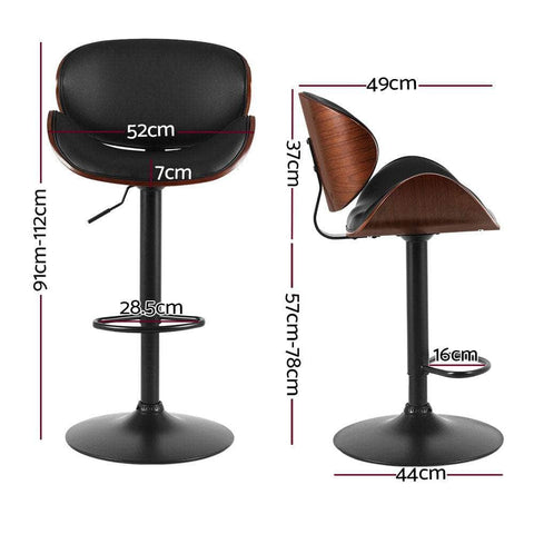 Bar Stools Kitchen Leather Barstools Swivel Gas Lift Chairs Black X2