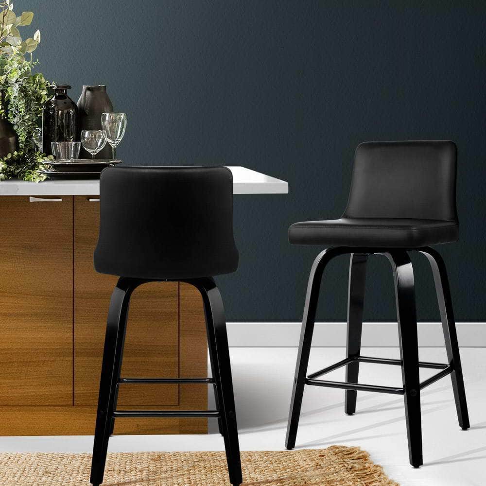 Bar Stools Kitchen Leather Barstools Swivel Wooden Chairs X2