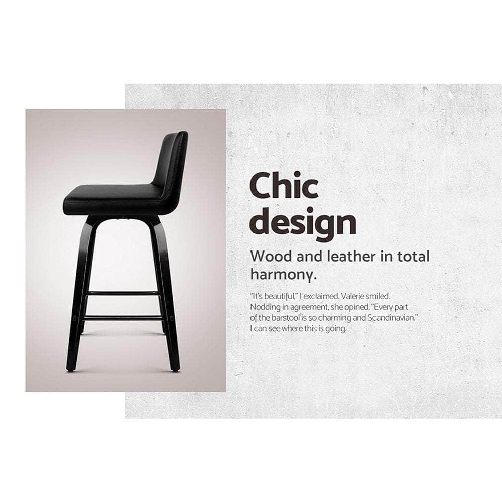 Bar Stools Kitchen Leather Barstools Swivel Wooden Chairs X2