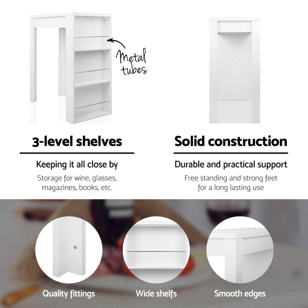 Bar Table 3-Tier Storage Shelves White