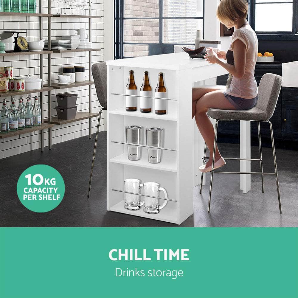 Bar Table 3-Tier Storage Shelves White
