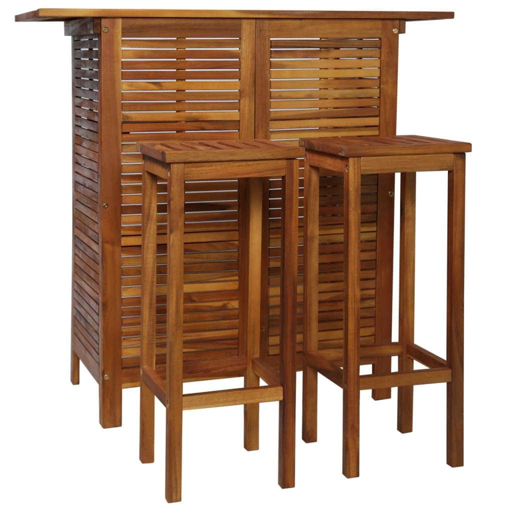 Bar Table and Chair Set 3 Pieces Solid Acacia Wood - Simple deals