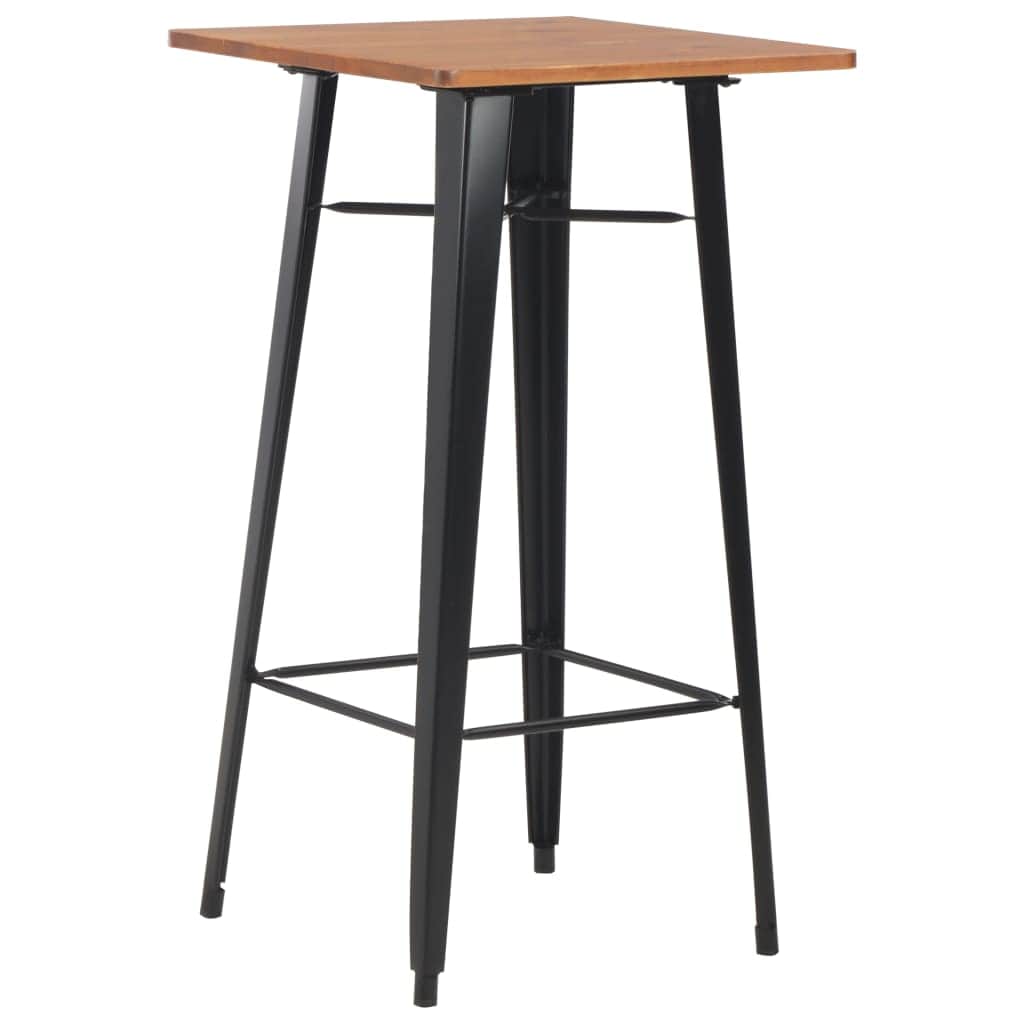 Bar Table Black Solid Pine Wood Steel