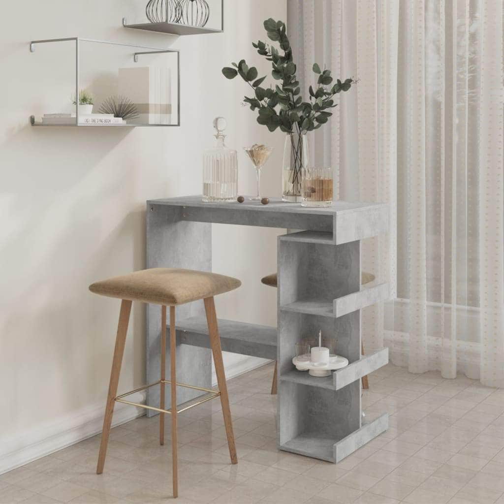 Bar Table With 3 Storage Rack Concrete Grey Chipboard
