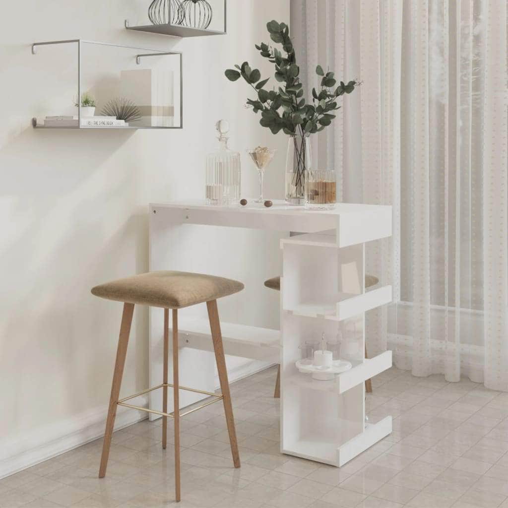 Bar Table With 3 Storage Rack High Gloss White