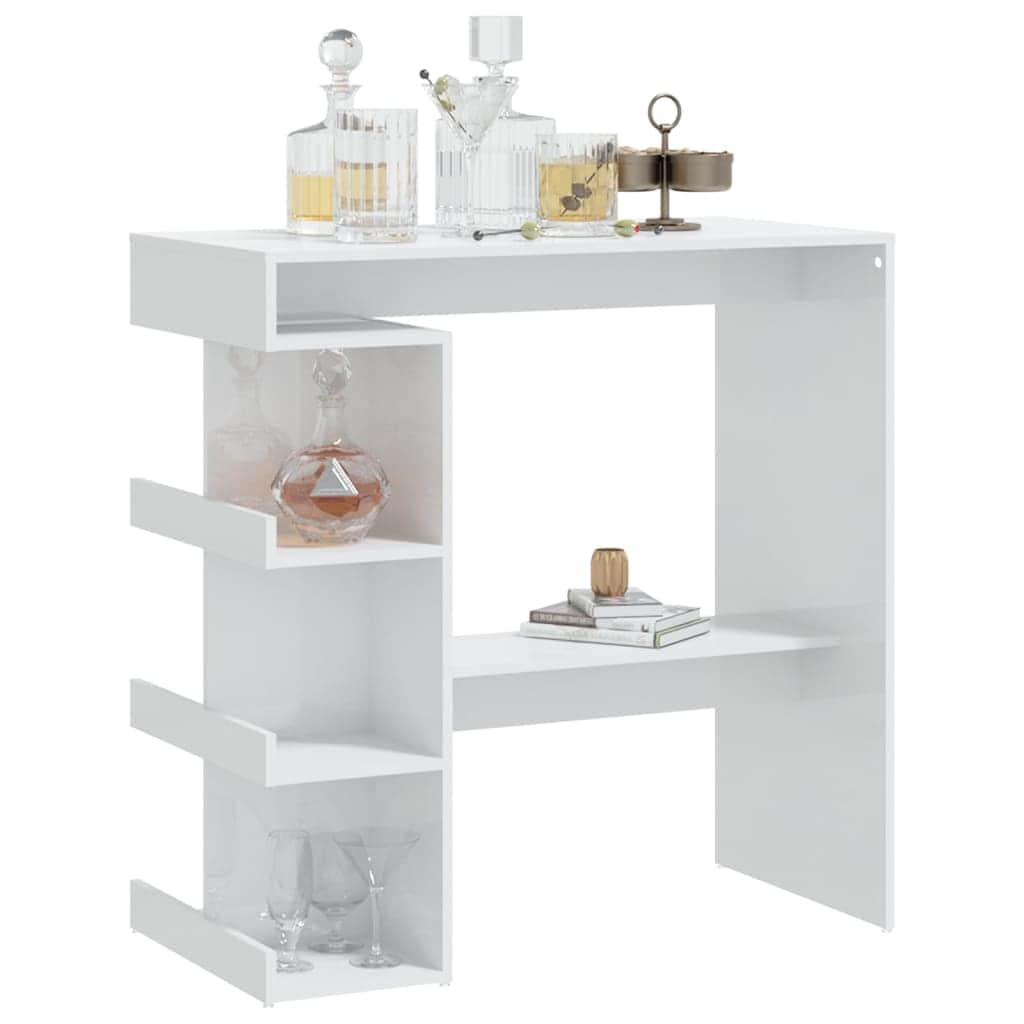 Bar Table With 3 Storage Rack High Gloss White