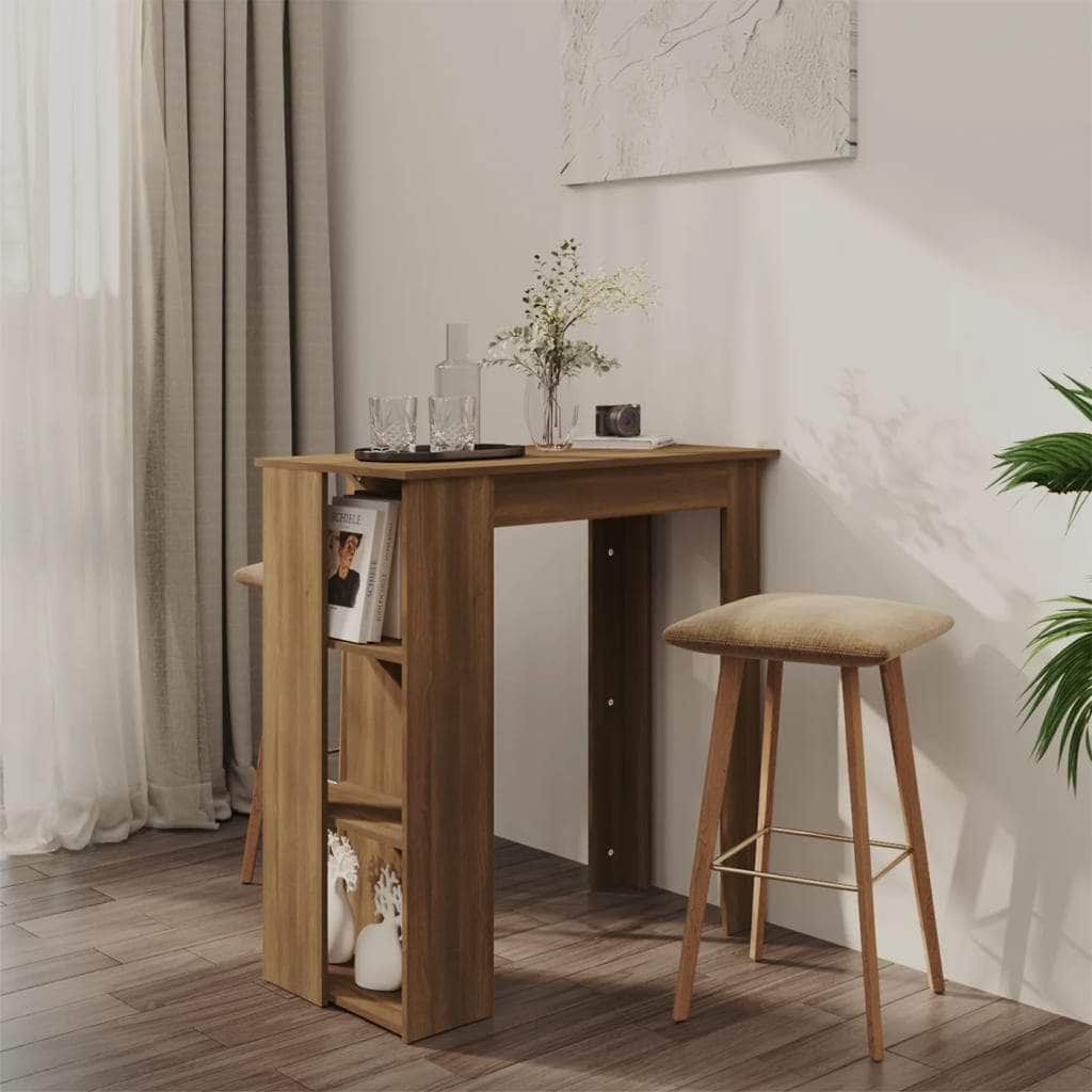 Bar Table With Shelf Brown Oak Chipboard