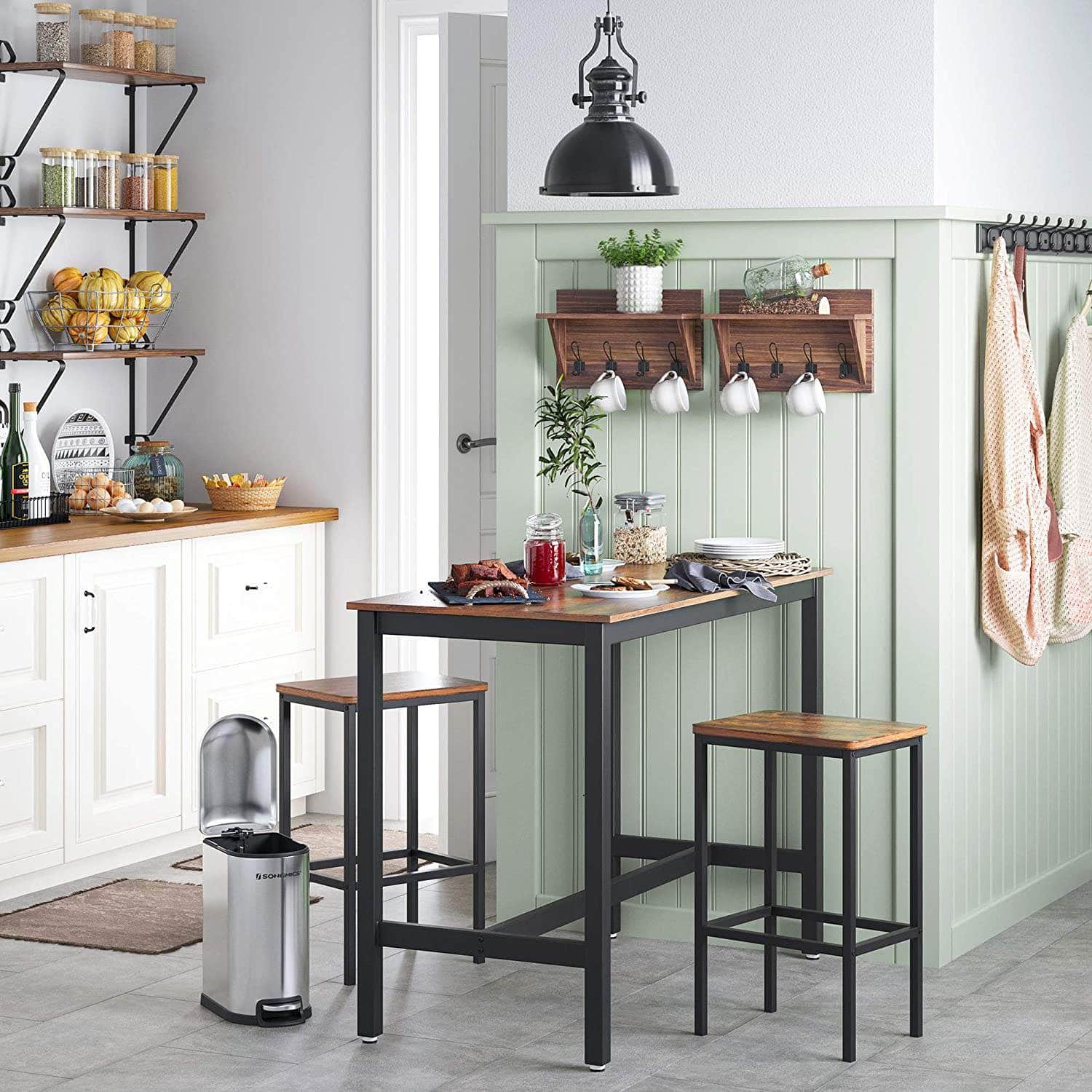 Bar Table With Solid Metal Frame And Wood Look, 120 X 60 X 90 Cm