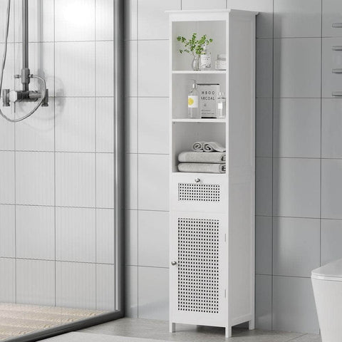 Bathroom Cabinet Storage 161Cm White Rattan Tallboy Toilet Cupboard