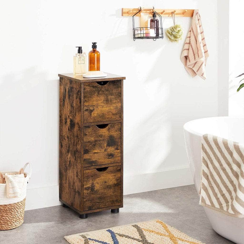 Bathroom Floor Cabinet 3 Drawers Rustic Brown