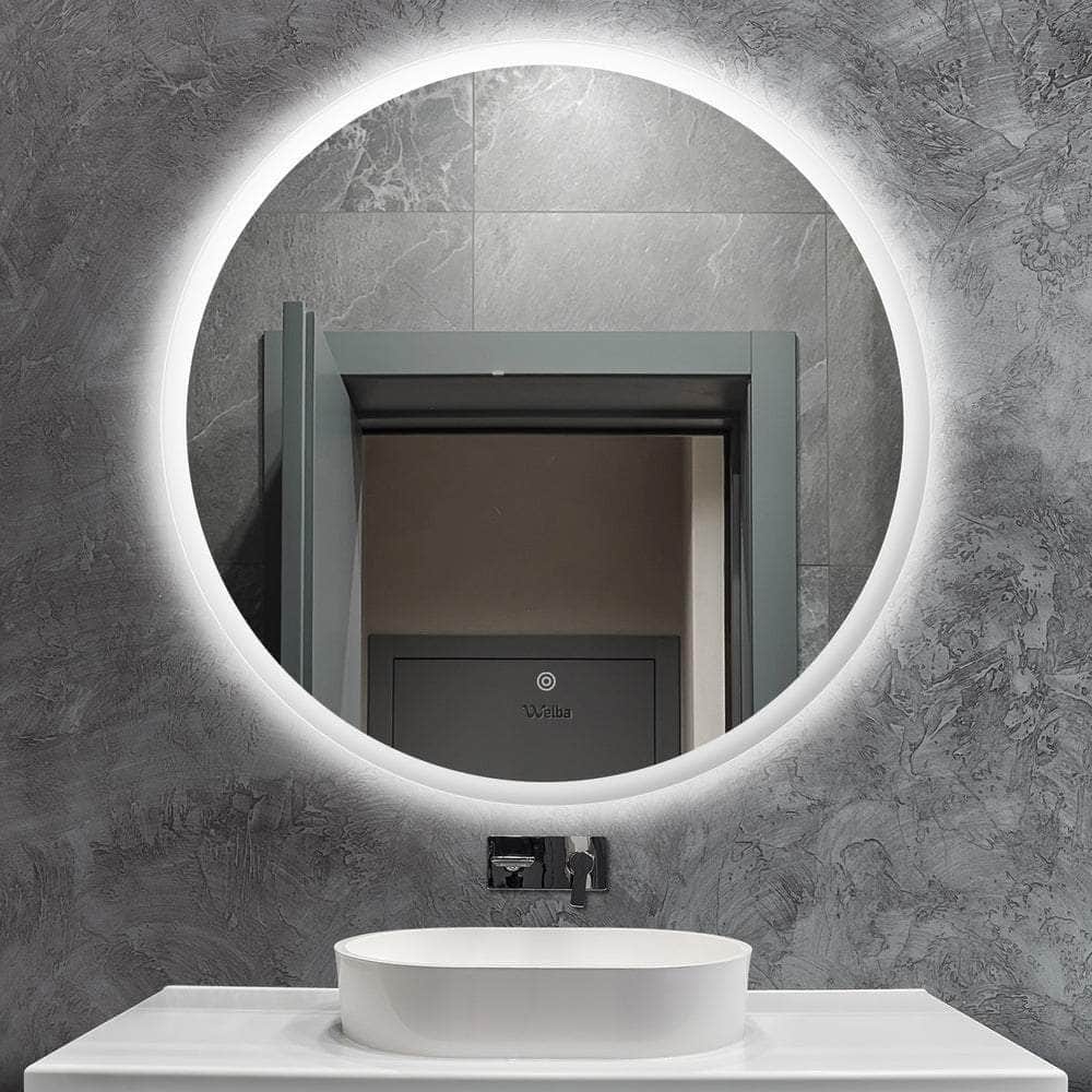 Bathroom LED Mirror 90cm Round Mirror Wall Mounted Vanity Mirror, Bathroom Mirror