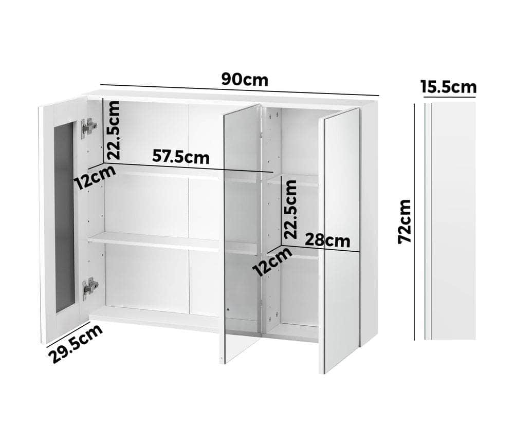 Bathroom Mirror Cabinet Vanity Medicine Wall Storage 900mm x 720mm