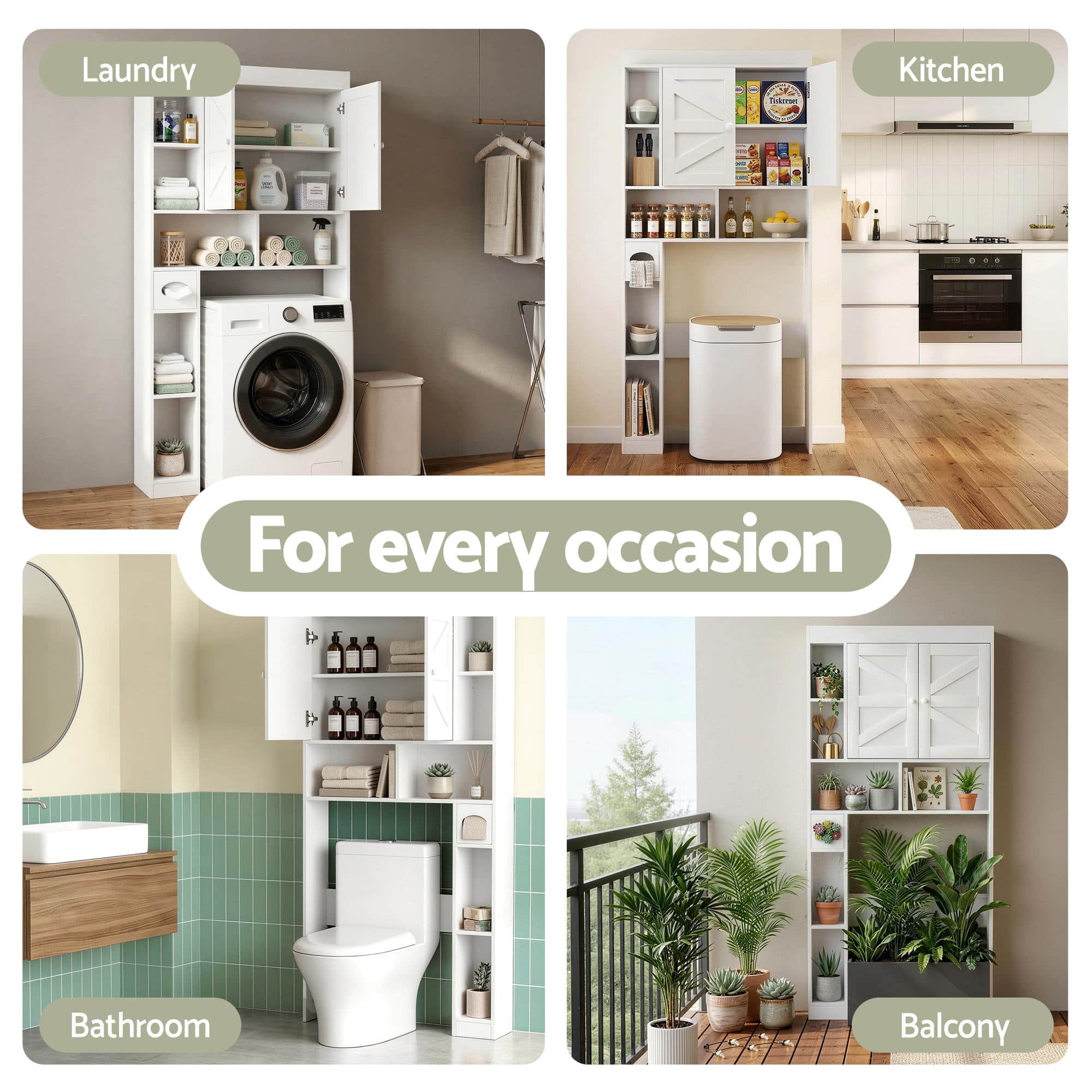 Bathroom Storage Cabinet Over Toilet Organiser with Adjustable Shelves and Barn Door
