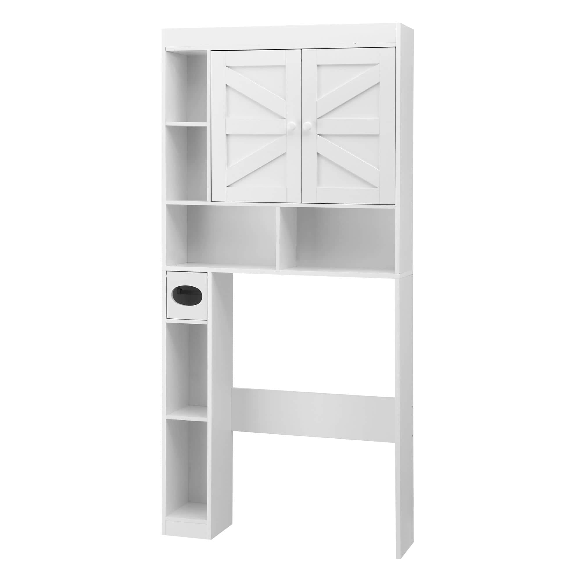 Bathroom Storage Cabinet Over Toilet Organiser with Adjustable Shelves and Barn Door