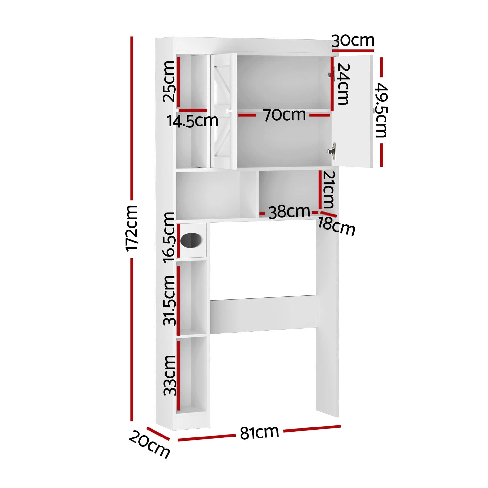 Bathroom Storage Cabinet Over Toilet Organiser with Adjustable Shelves and Barn Door