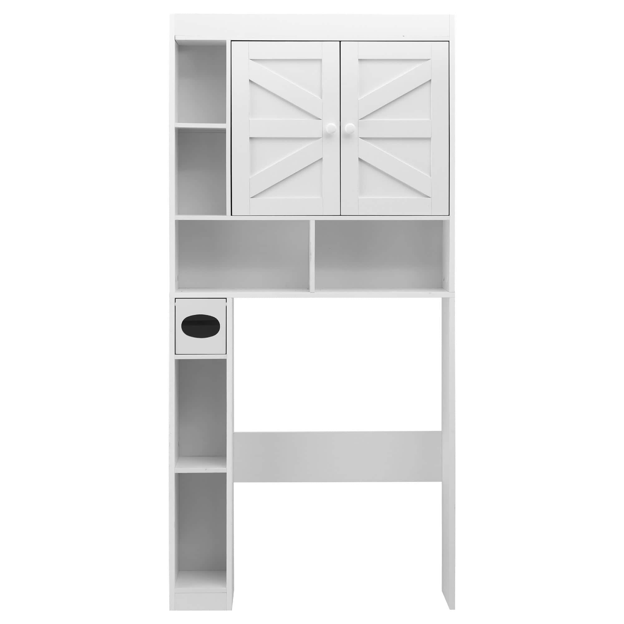 Bathroom Storage Cabinet Over Toilet Organiser with Adjustable Shelves and Barn Door
