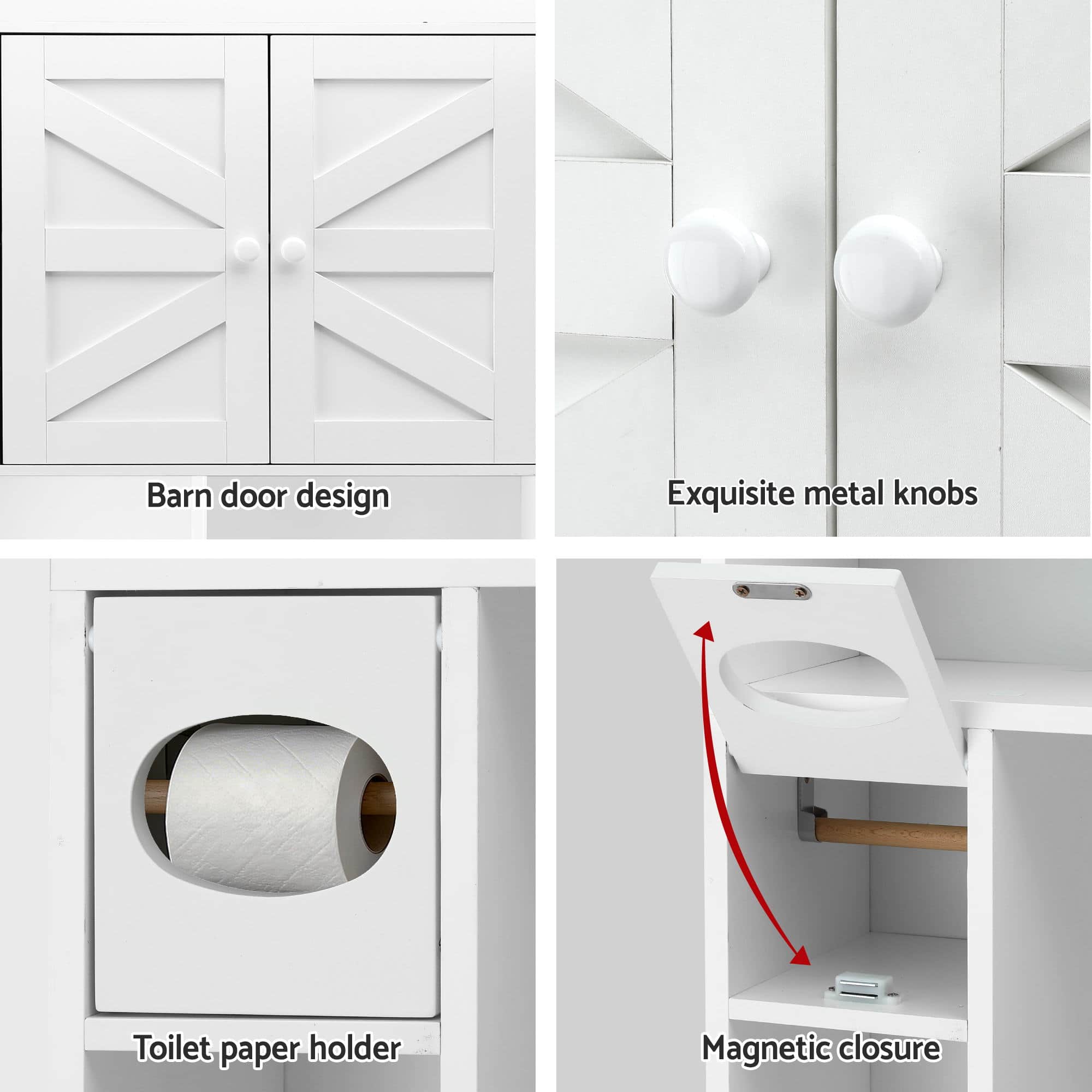 Bathroom Storage Cabinet Over Toilet Organiser with Adjustable Shelves and Barn Door