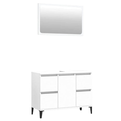 Bathroom Storage Sleek White Engineered Wood Cabinet 2 Pcs