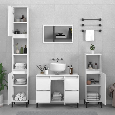 Bathroom Storage Sleek White Engineered Wood Cabinet 2 Pcs