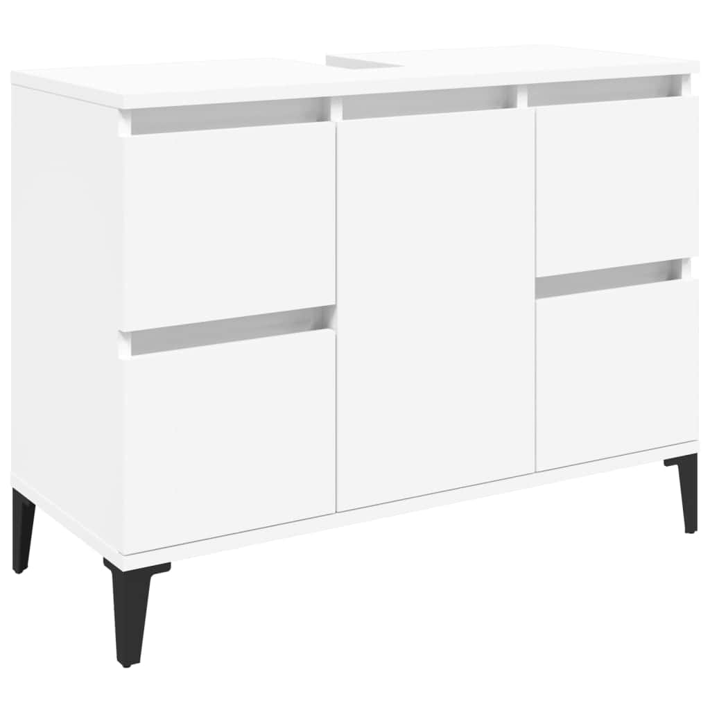 Bathroom Storage Sleek White Engineered Wood Cabinet 2 Pcs