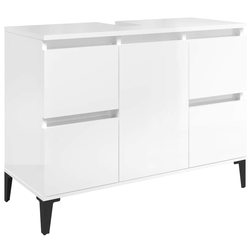 Bathroom Storage Sleek White Engineered Wood Cabinet 2 Pcs