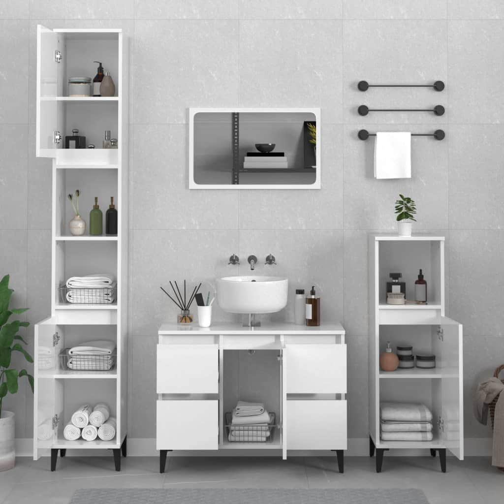 Bathroom Storage Sleek White Engineered Wood Cabinet 2 Pcs