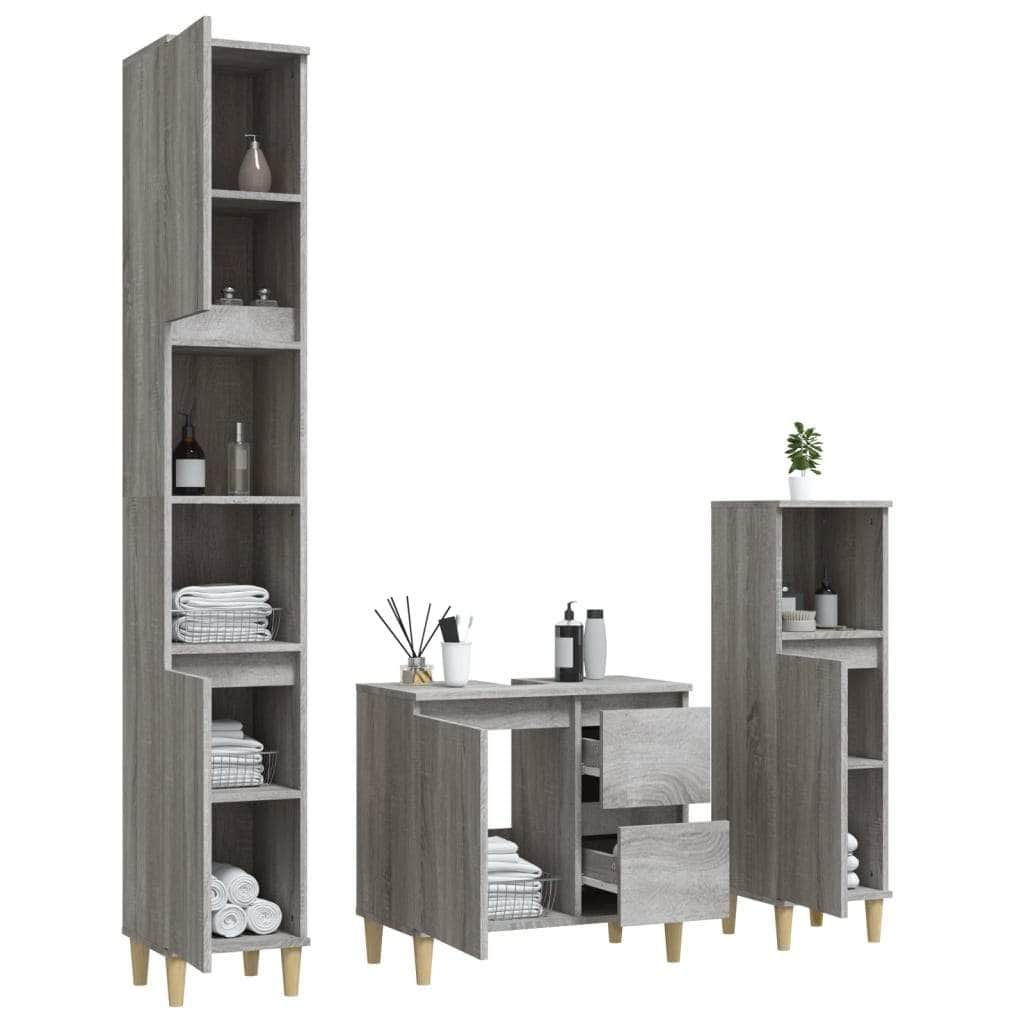 Bathroom Storage Sleek White Engineered Wood Cabinet 3 Pcs