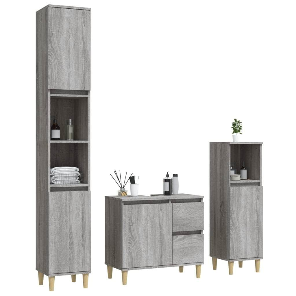 Bathroom Storage Sleek White Engineered Wood Cabinet 3 Pcs