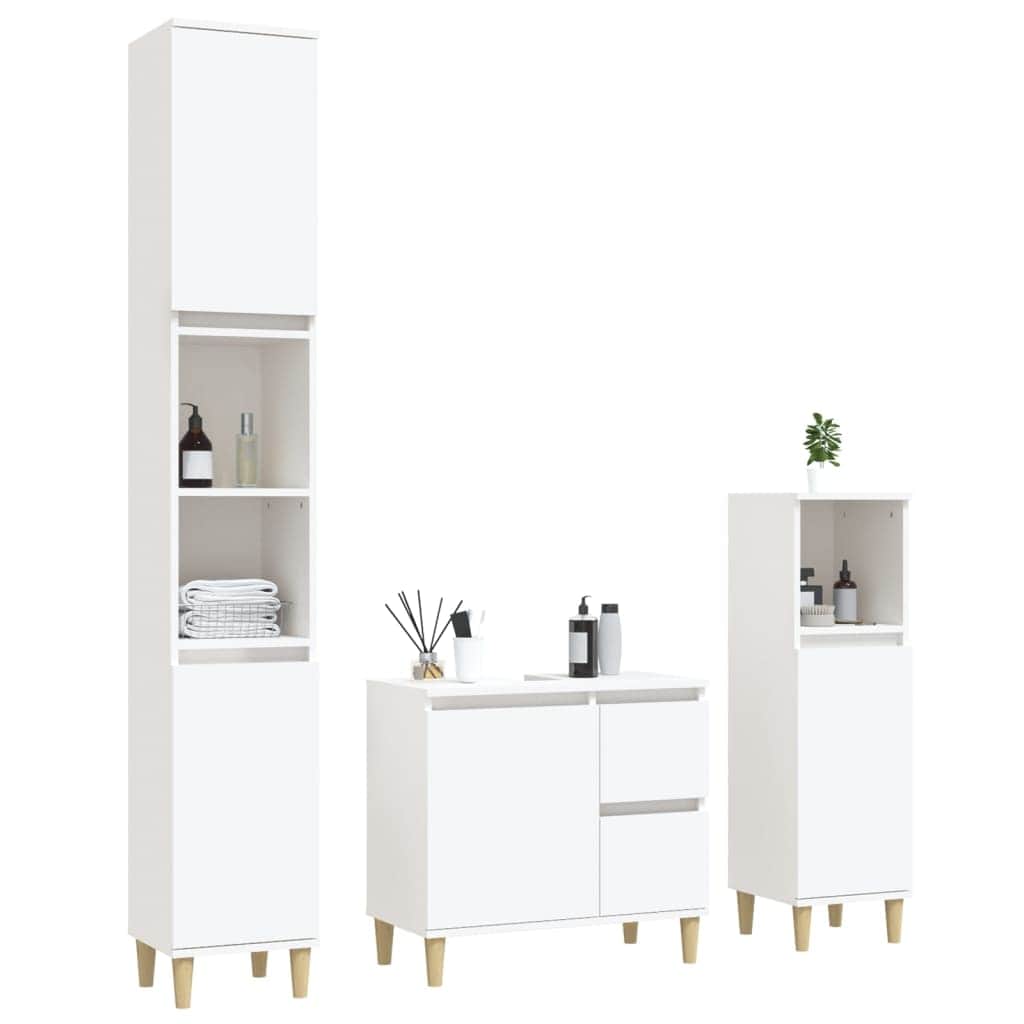Bathroom Storage Sleek White Engineered Wood Cabinet 3 Pcs