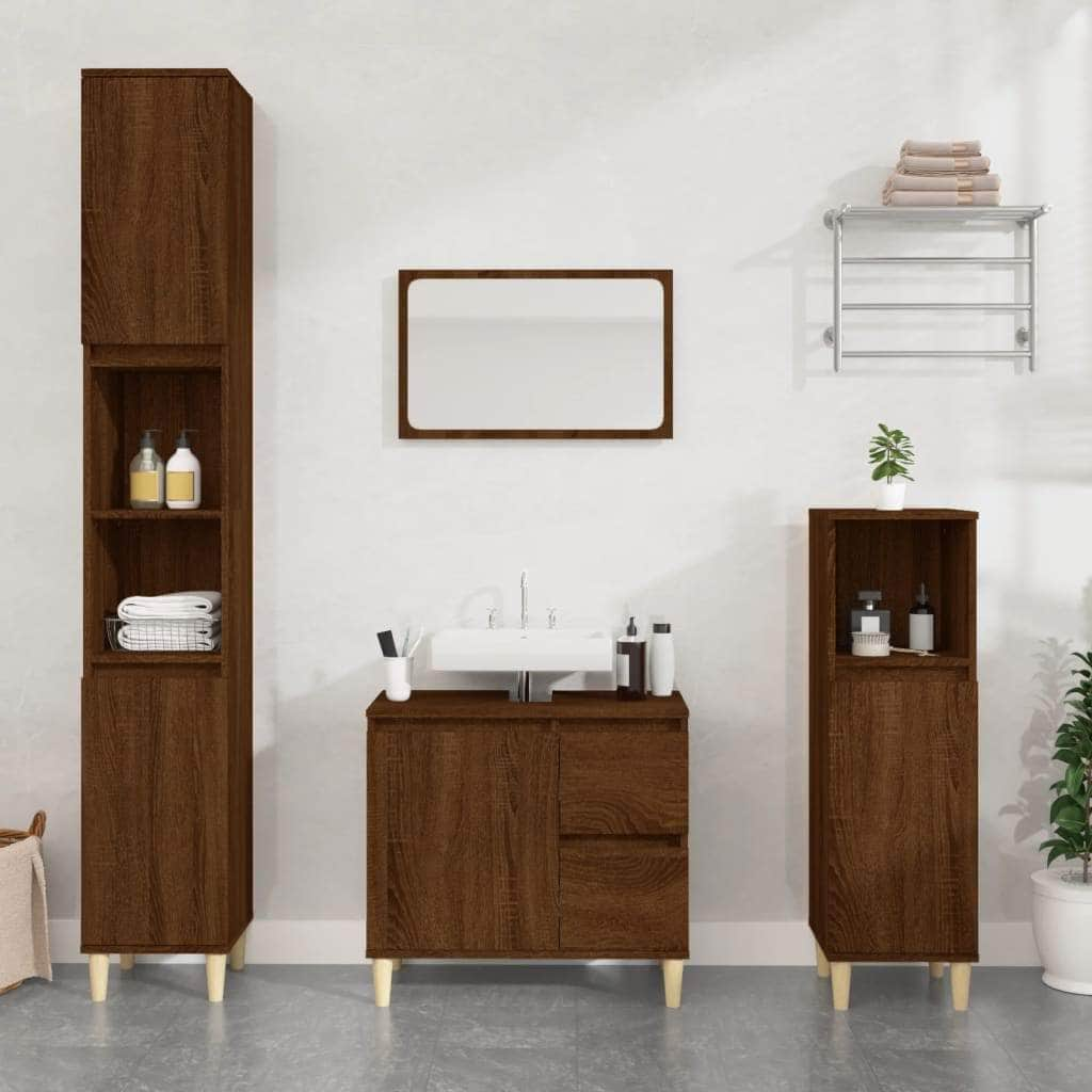 Bathroom Storage Sleek White Engineered Wood Cabinet 3 Pcs