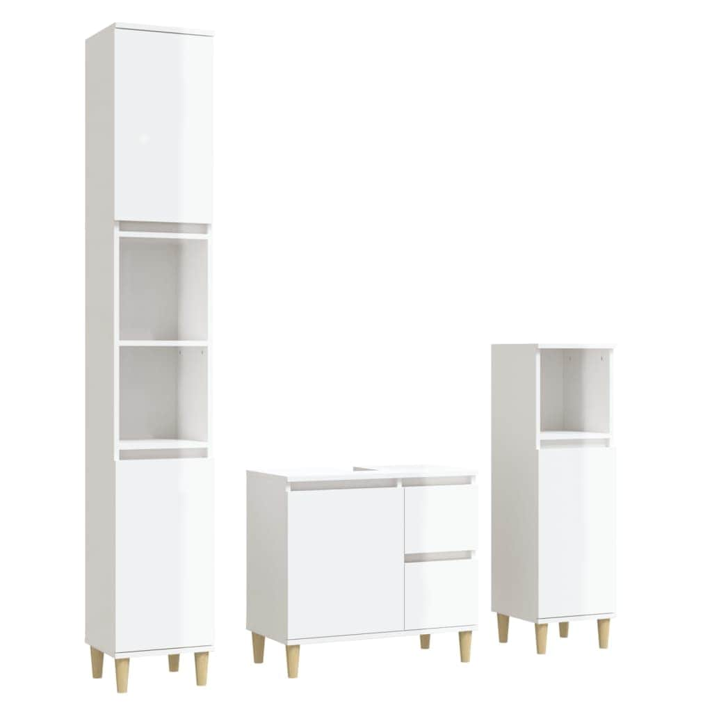 Bathroom Storage Sleek White Engineered Wood Cabinet 3 Pcs