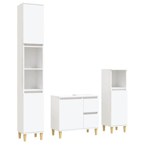 Bathroom Storage Sleek White Engineered Wood Cabinet 3 Pcs