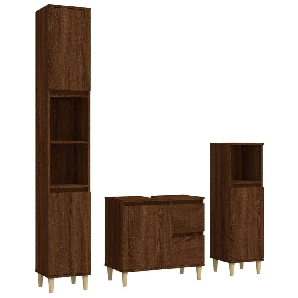 Bathroom Storage Sleek White Engineered Wood Cabinet 3 Pcs