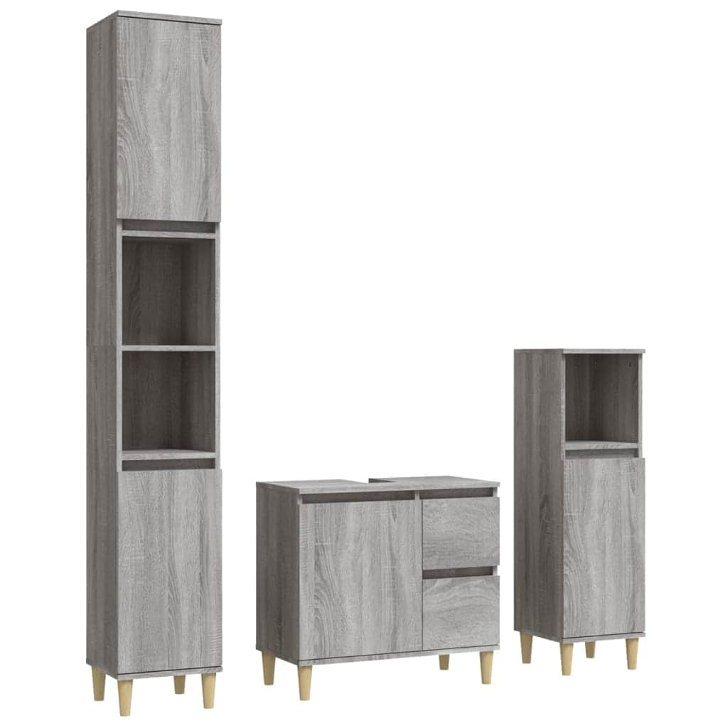 Bathroom Storage Sleek White Engineered Wood Cabinet 3 Pcs