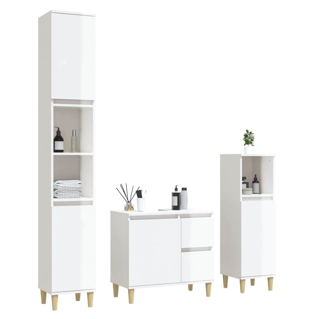 Bathroom Storage Sleek White Engineered Wood Cabinet 3 Pcs