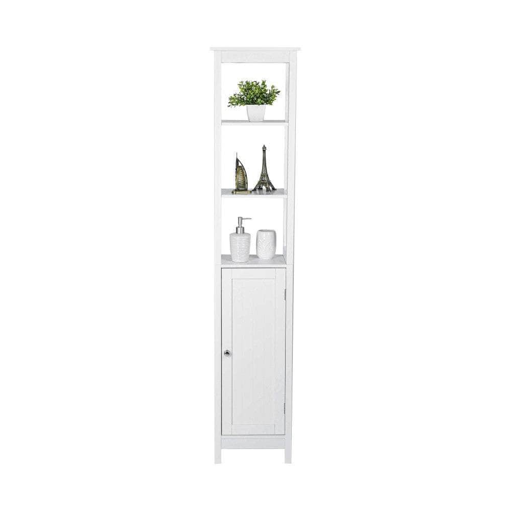 Bathroom Tall Storage Cabinet Organiser With Shelves - White